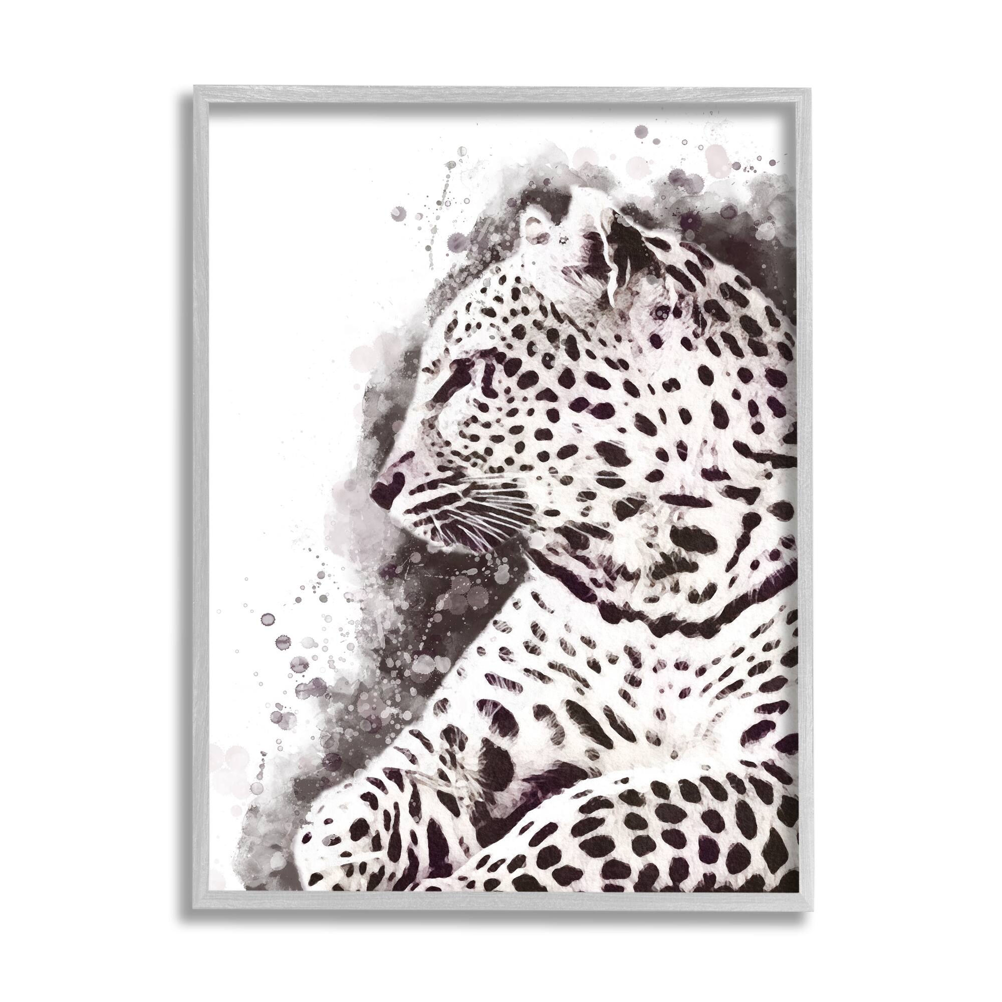 Stupell Industries Jungle Cat Paint Splatter Resting Cheetah Grey White in Frame Wall Art